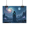 Fantasy Sci‑Fi Poster — Mystical Voyager Under Moon and Spiral Nebula