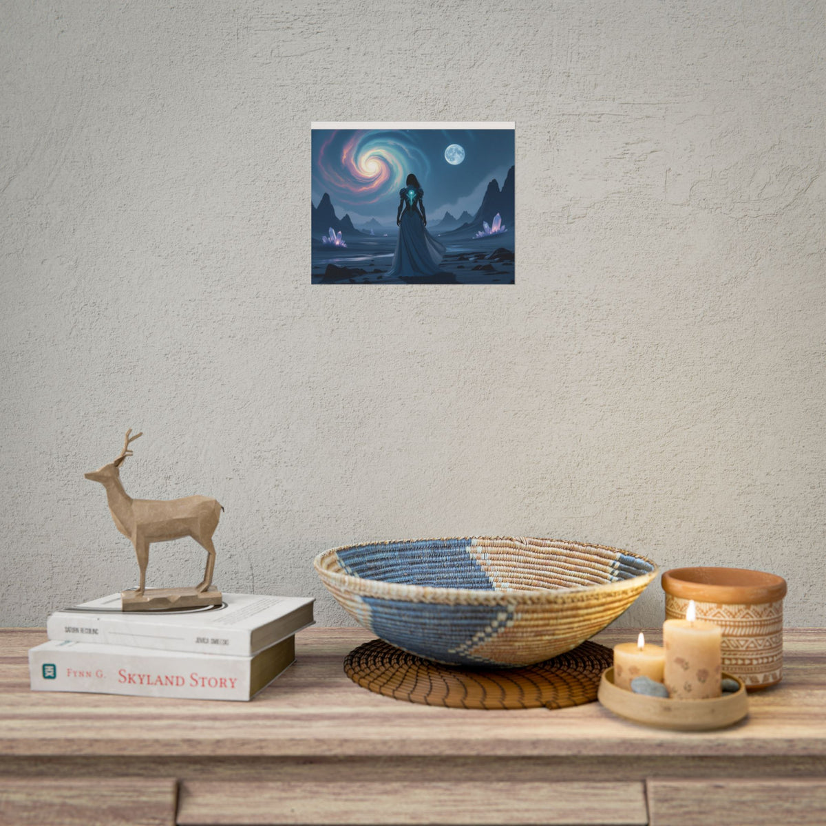 Fantasy Sci‑Fi Poster — Mystical Voyager Under Moon and Spiral Nebula